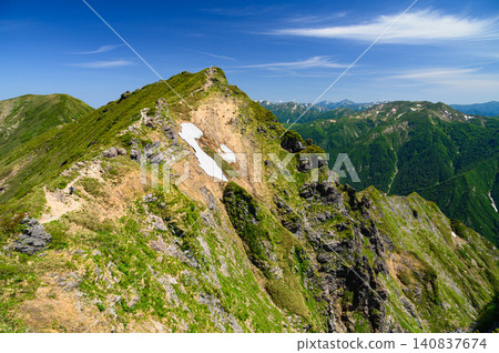 Summer scenery of Tanigawa-dake: Oki-no-mimi as seen from Toma-no-mimi | One of Japan's 100 Famous Mountains Summer scenery of Tanigawa-dake: Oki-no-mimi as seen from Toma-no-mimi | One of Japan's 100 Famous Mountains 140837674