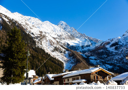 Winter view of French Alps and mountaineering village of Argentiere Winter view of French Alps and mountaineering village of Argentiere 140837733