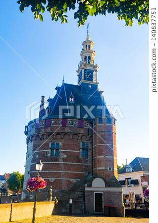 Hoofdtoren tower on Hoorn town harbor, Netherlands Hoofdtoren tower on Hoorn town harbor, Netherlands 140837751