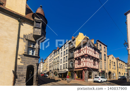 Streets with old houses of Riom, France Streets with old houses of Riom, France 140837900