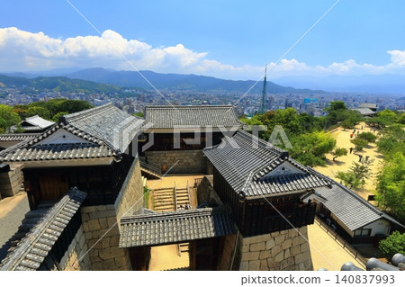 [Ehime Prefecture] Matsuyama city and townscape as seen from inside Matsuyama Castle (12 existing castle keeps) 140837993