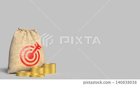 Money Bag Investment Target And Gold Coin Savings Concept 3d render. Money Bag Investment Target And Gold Coin Savings Concept 3d render. 140838038