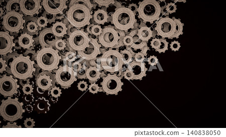 Industrial Metal Gears In Endless Mechanical Motion 3d render. Industrial Metal Gears In Endless Mechanical Motion 3d render. 140838050