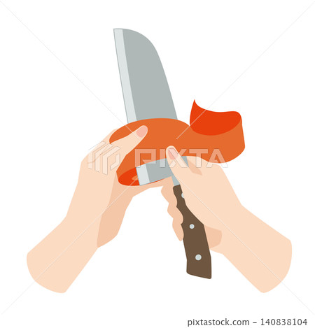 A hand peeling a carrot with a knife A hand peeling a carrot with a knife 140838104