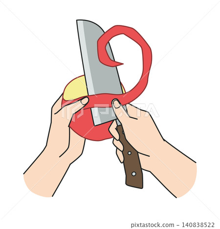 A hand peeling an apple with a knife A hand peeling an apple with a knife 140838522