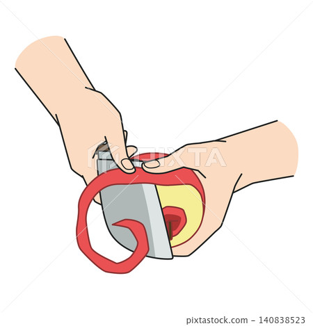 A hand peeling an apple with a knife A hand peeling an apple with a knife 140838523