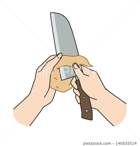 A hand peeling a potato with a knife A hand peeling a potato with a knife 140838524