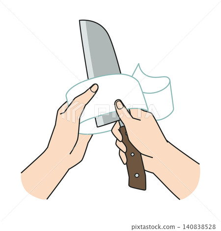 A hand peeling a radish with a knife A hand peeling a radish with a knife 140838528