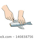 A hand that is filleting a fish with a knife 140838756