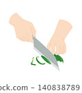 Hands cutting bell peppers with a knife 140838789