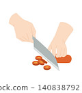 A hand cutting a carrot with a knife 140838792