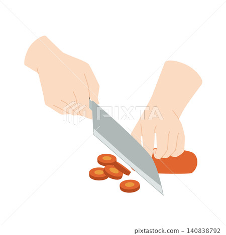 A hand cutting a carrot with a knife A hand cutting a carrot with a knife 140838792