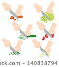 Six patterns of hands chopping vegetables with a knife 140838794