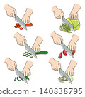 Six patterns of hands chopping vegetables with a knife 140838795