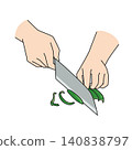 Hands cutting bell peppers with a knife 140838797