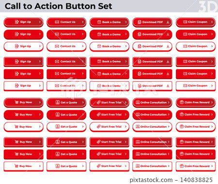 English text 3D CTA button set of 10 Inbound web UI materials 140838825