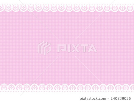 Lace trim frame and gingham check background material - pink Lace trim frame and gingham check background material - pink 140839036