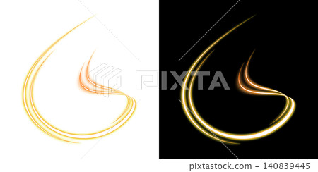 Shining gold light waves, transparent background, curved light, decorative material. Shining gold light waves, transparent background, curved light, decorative material. 140839445