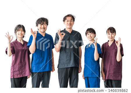 Doctors, caregivers, and chiropractors wearing scrubs (ok, success, cheer) Doctors, caregivers, and chiropractors wearing scrubs (ok, success, cheer) 140839862
