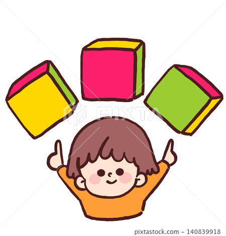 An illustration of a boy lifting building blocks. An illustration of a boy lifting building blocks. 140839918