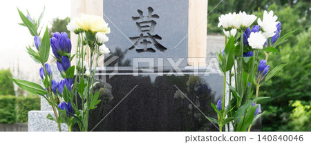 墓前供奉的紫色鮮花;佛教花卉;祭品。 墓前供奉的紫色鮮花;佛教花卉;祭品。 140840046