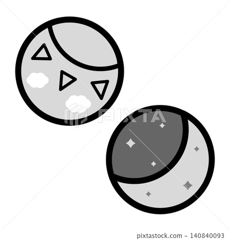 Simple and cute morning and evening icons (monochrome) 140840093