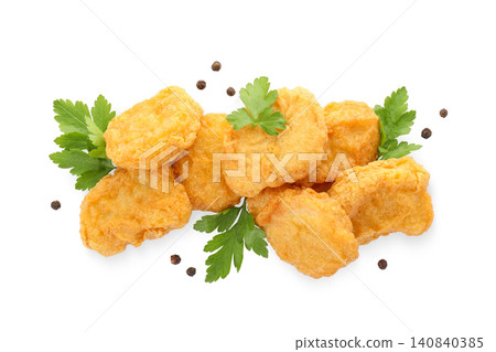 Golden nuggets arranged artistically with sprigs of fresh herbs, PNG Golden nuggets arranged artistically with sprigs of fresh herbs, PNG 140840385