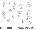 一組兒童手寫的數字（1到10）塗鴉。 140840540