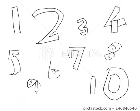 A set of handwritten number (1 to 10) doodles drawn by children. A set of handwritten number (1 to 10) doodles drawn by children. 140840540