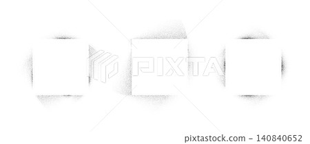 Sprayed stencil effect square frame collection. Stippled grain rectangle border set. Fade dot texture rectangular shape bundle. Vector rough texture boarder pack for text box, banner, poster, template 140840652