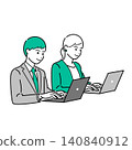 Simple upper body vector illustration of a man and woman in business suits working on a computer. 140840912