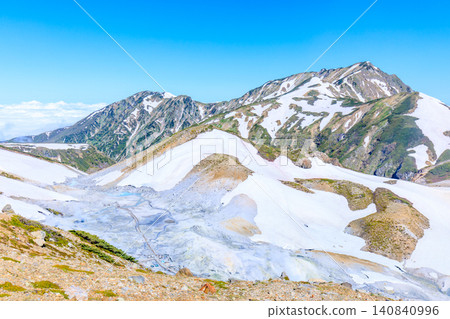 Jigokudani (Hell Valley) as seen from Murodo Plateau in early summer, Tateyama Town, Toyama Prefecture Jigokudani (Hell Valley) as seen from Murodo Plateau in early summer, Tateyama Town, Toyama Prefecture 140840996