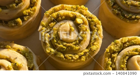 Cinnamon rolls are sweet, soft pastries swirled with a rich cinnamon and sugar filling, topped with creamy icing. Perfect for breakfast or dessert, these treats offer a warm, comforting aroma. 140841090