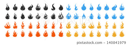 Crayon fire. Burning wax flame. Big set of pencil wildfire. Colorful vector collection Crayon fire. Burning wax flame. Big set of pencil wildfire. Colorful vector collection 140841979