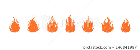 Crayon flame and fire illustration. Chalk sketch texture. Brush doodle or wax scribble shape. Vector pencil illustration isolated on white background Crayon flame and fire illustration. Chalk sketch texture. Brush doodle or wax scribble shape. Vector pencil illustration isolated on white background 140841987