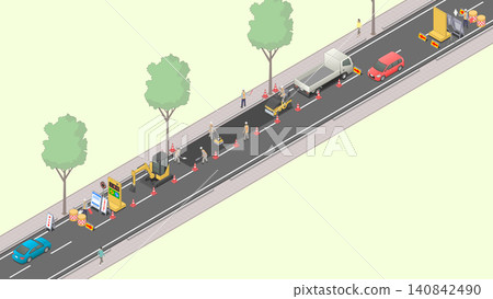 由於道路施工,道路實施單向交替通行,使用等距投影繪製(綠地)。 由於道路施工,道路實施單向交替通行,使用等距投影繪製(綠地)。 140842490