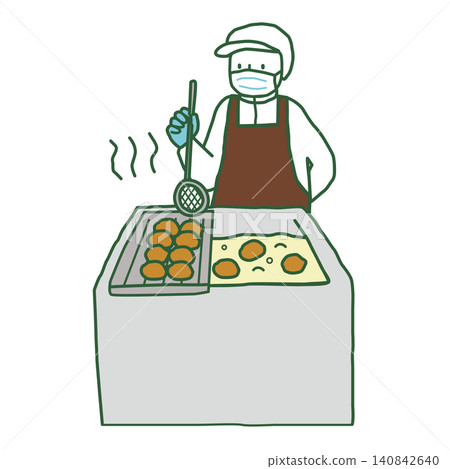 廚房工作人員準備油炸食品 - 手繪向量圖 廚房工作人員準備油炸食品 - 手繪向量圖 140842640
