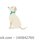 A side view of a sitting dog. 140842760