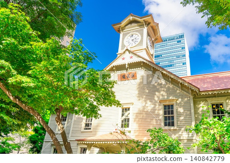 Sapporo Clock Tower - Summer Sky and Greenery 140842779