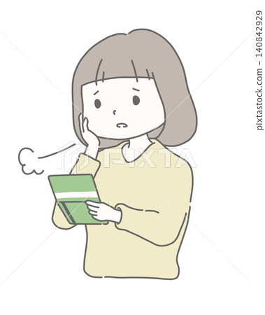 一位家庭主婦看著她的存摺嘆了口氣。 140842929