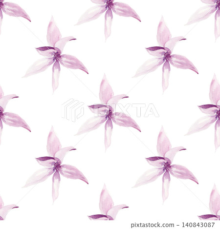 Watercolor seamless pattern with delicate pink magnolia flower on white background. Hand painted botanical floral design for fabric, wallpaper, wrapping paper, stationery, textiles, surface patterns 140843087