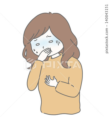 A woman covers her mouth due to sudden nausea. A woman covers her mouth due to sudden nausea. 140843151