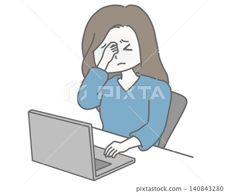 A freelance woman grimaces from eye strain. 140843280
