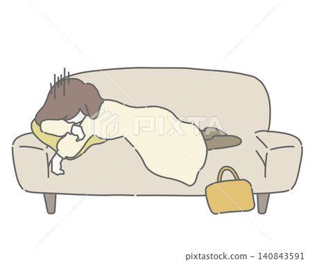 A woman slumped over on a sofa A woman slumped over on a sofa 140843591