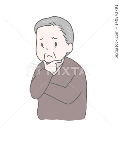 An elderly man with his hand on his chin, deep in thought. An elderly man with his hand on his chin, deep in thought. 140843791