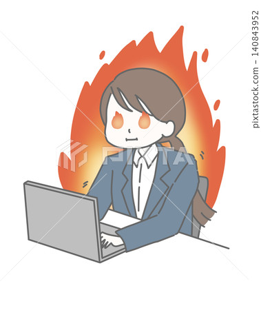 A woman in a suit working intensely in front of her computer. A woman in a suit working intensely in front of her computer. 140843952