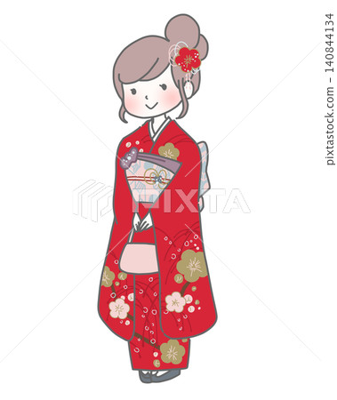 A woman in kimono shape A woman in kimono shape 140844134
