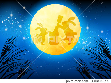 賞月背景,月兔,搗年糕,蒲葦,星系,可愛,插畫,橫向 賞月背景,月兔,搗年糕,蒲葦,星系,可愛,插畫,橫向 140844344