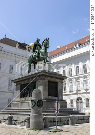 Vienna, Austria - June 13, 2023: Equestrian monument to Emperor Joseph II on Josefsplatz Square in Vienna Vienna, Austria - June 13, 2023: Equestrian monument to Emperor Joseph II on Josefsplatz Square in Vienna 140844534