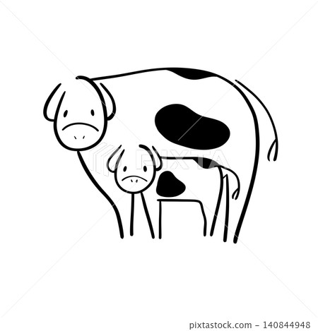 Illustration of a mother cow and her calf | Sticker style, dairy farming Illustration of a mother cow and her calf | Sticker style, dairy farming 140844948